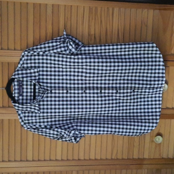 Roman's Tops - Roman's Short Sleeve Black and White Gingham Plaid Button Up Blouse Size 20